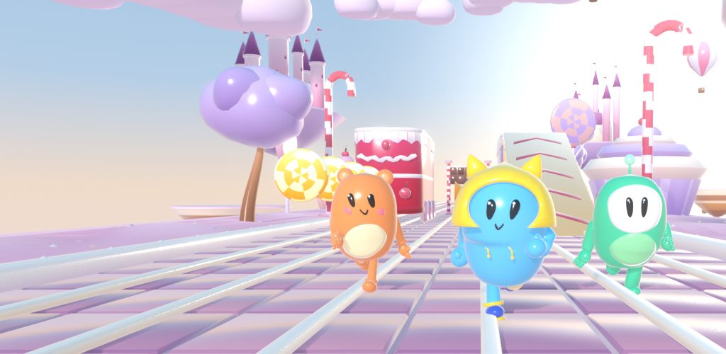 Gummy Dash kapak görseli: şeker diyarında koşan rengârenk karakterler